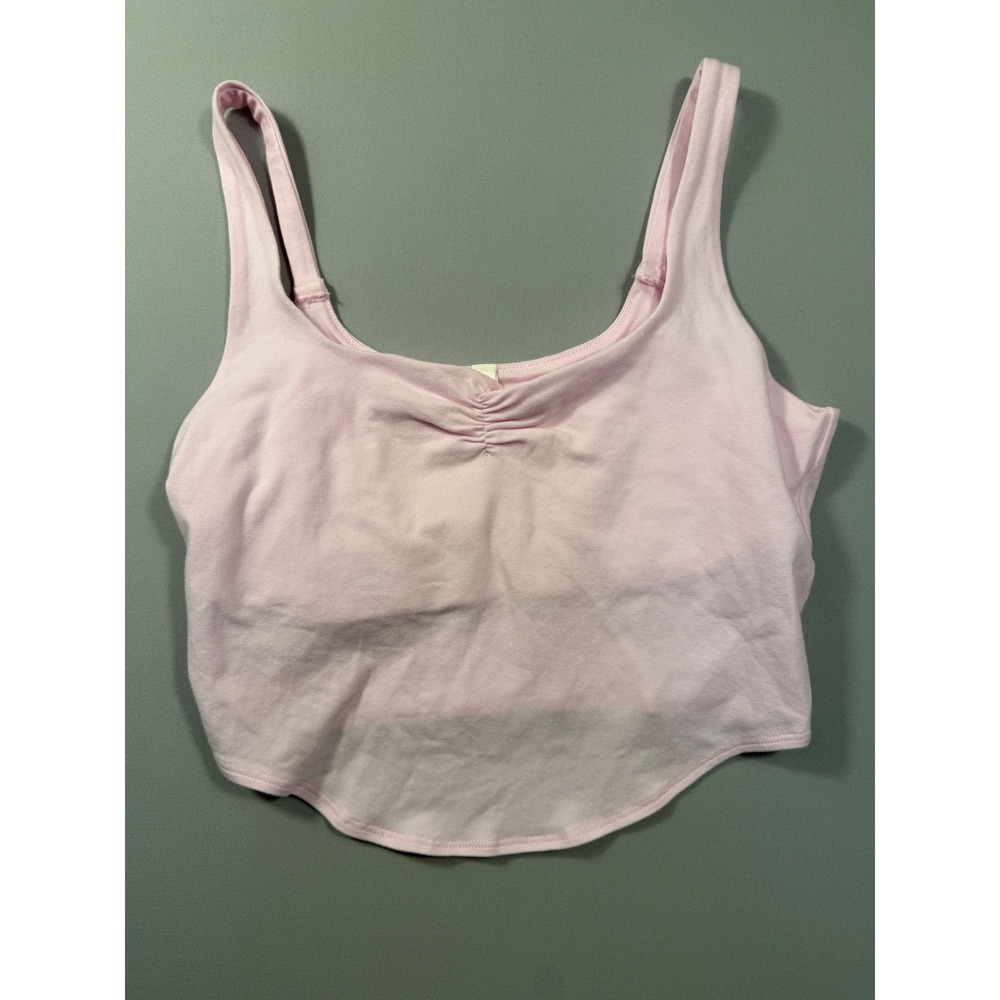 Victoria's Secret PINK Ruched Cinch Front Curved Hem Crop Top Light Pink Large